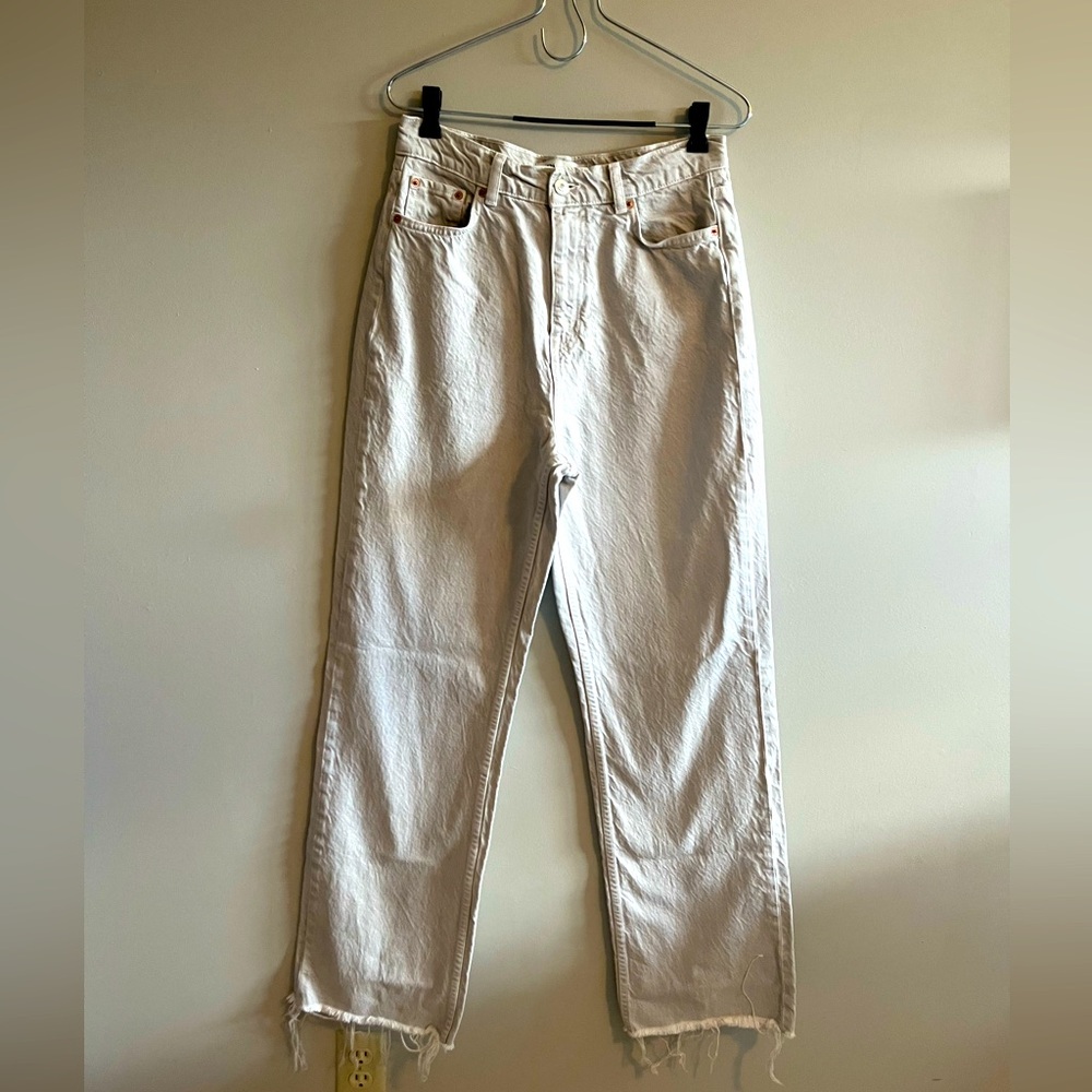 ZARA gray & white tie dye Grunge Pant Raw Hem wide Leg High Rise Jean size small